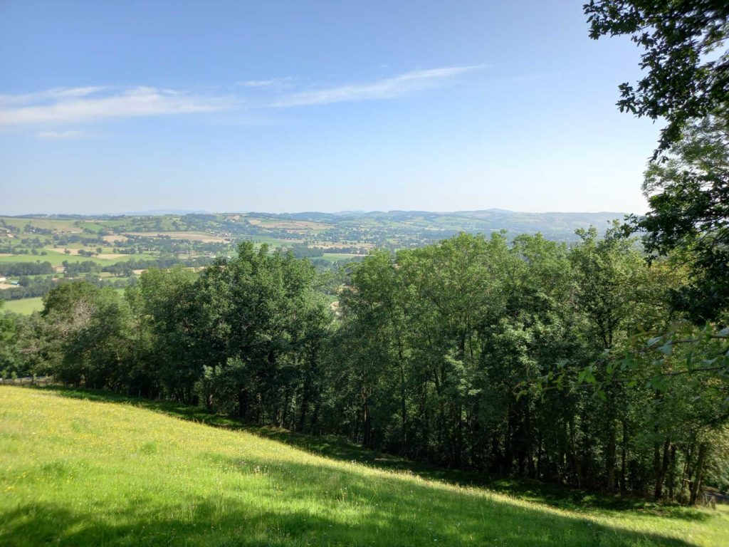 Espace herbeux avec les Monts du Lyonnais en fond