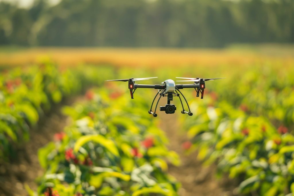 Drone qui survole un champ agricole